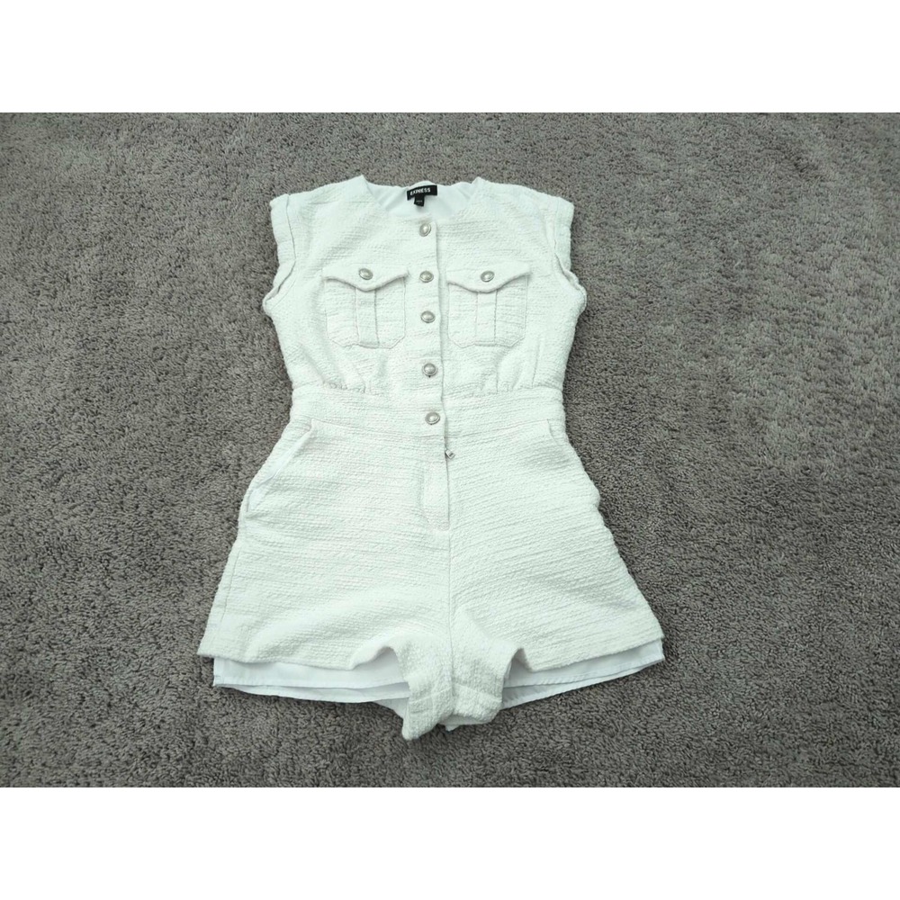 Express Romper Womens 2 White Sleeveless Utility Tweed Lined Casual